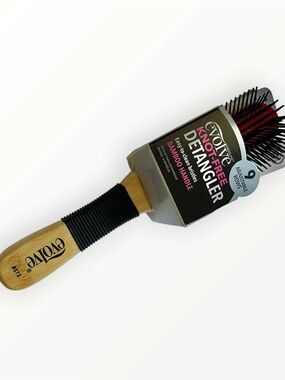 Evolve Bamboo Handle Detangler Hair Brush 9row bristles Wet/Dry Thick/Curly NEW